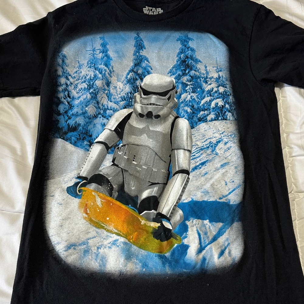 Star Wars Black Tee with Blue Snowprint and Orange Snowboard